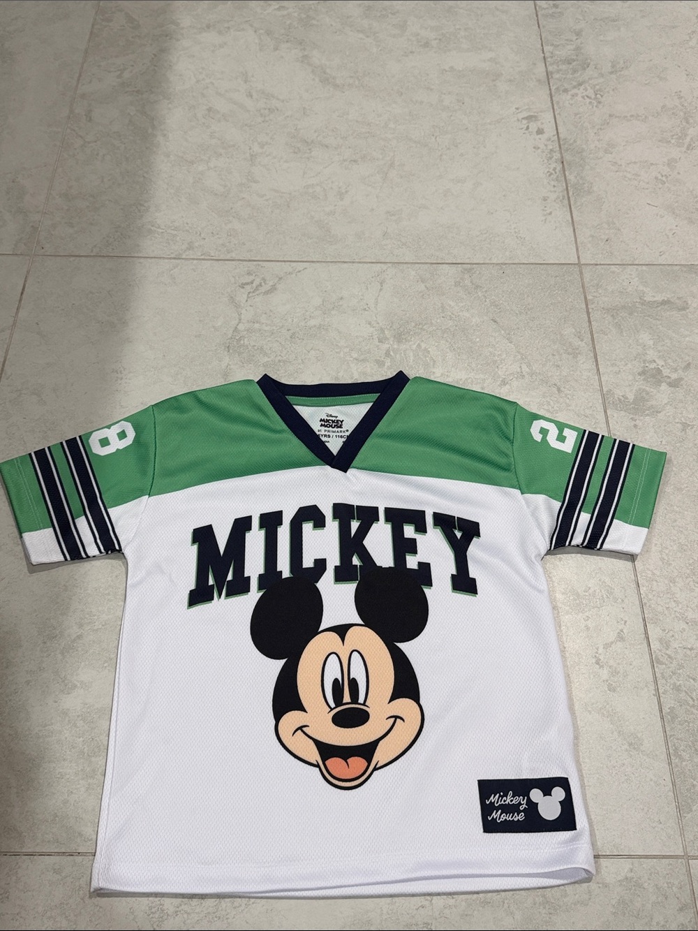 Disney Mickey Green and White Kids Jersey Top